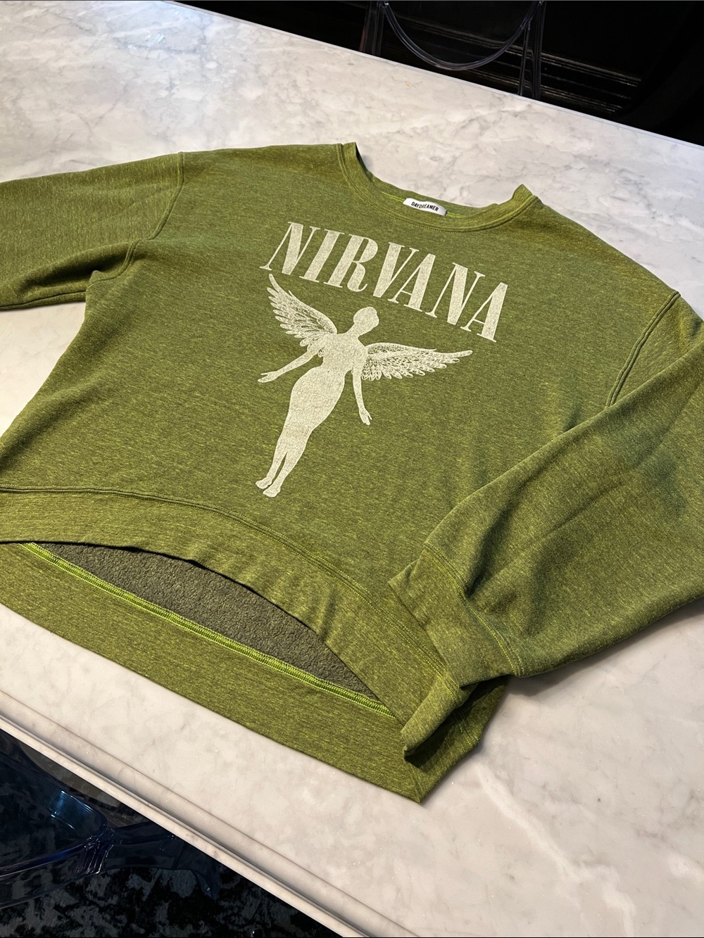 DAYDREAMER Nirvana in Utero hi lo sweatshirt. Green. Hard to find! Small.